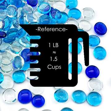 CYS EXCEL Blue Mix Glass Gemstone Beads Vase Fillers (1 LB) Flat Marble Beads Multiple Color Choices...