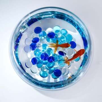 CYS EXCEL Blue Mix Glass Gemstone Beads Vase Fillers (1 LB) Flat Marble Beads Multiple Color Choices Aquarium Decor Rocks Floral Stones Decorative Mosaic Gem Pebbles (Approx. 85-100 PCS)