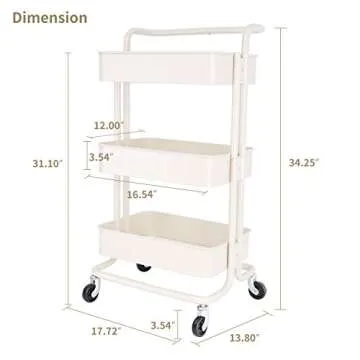 3-Tier Metal Mesh Storage Shelf Utility Rolling Cart with Removable Handle and Plug, Indoor or Outdoor Storage Organizer, Beige