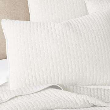 Levtex Home - Cross Stitch Cream Quilt Set - Full/Queen Quilt + Two Standard Pillow Shams - Cross Stitched Pattern - Quilt Size (88x92in.) and Pillow Sham Size (26x20in.) - Reversible - Cotton Fabric