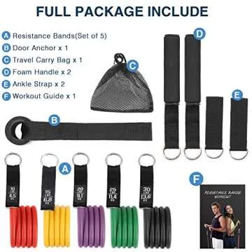 Resistance Bands Set with 5 Stackable Exercise Bands Handles Carry Bag Door Anchor Ankle Straps Guide Book for Resistance Training Physical Therapy Home Workouts Yoga 100 LBS (All Fit 12 pcs)