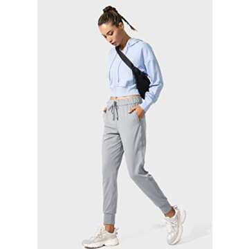 SANTINY Women's Joggers Pants Pockets Drawstring Running Sweatpants for Women Lounge Workout Jogging(Bright Grey_L)
