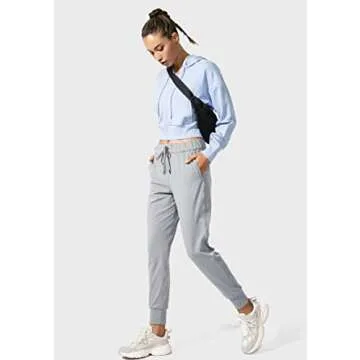 SANTINY Women's Joggers Pants Pockets Drawstring Running Sweatpants for Women Lounge Workout Jogging(Bright Grey_L)