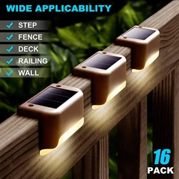 DenicMic 16 Pack Solar Fence Lights Warm White LED Outdoor