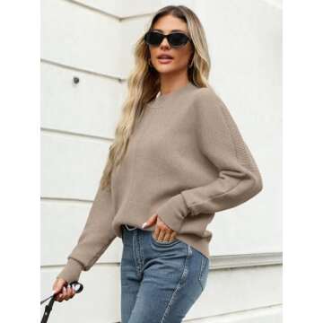 LILLUSORY Women's Oversized Mock Neck Sweaters Trendy Pullover 2025 Casual Outfits Knit Batwing Sleeve Winter Tops