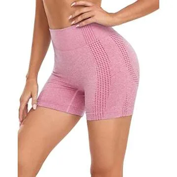 AHLW Seamless Workout Shorts for Women High Waist Tummy Control Breathable Athletic Gym Running Shorts A-Pink