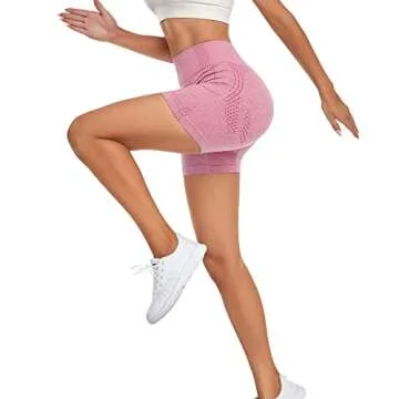 AHLW Seamless Workout Shorts for Women High Waist Tummy Control Breathable Athletic Gym Running Shorts A-Pink