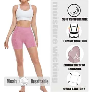 AHLW Seamless Workout Shorts for Women High Waist Tummy Control Breathable Athletic Gym Running Shorts A-Pink