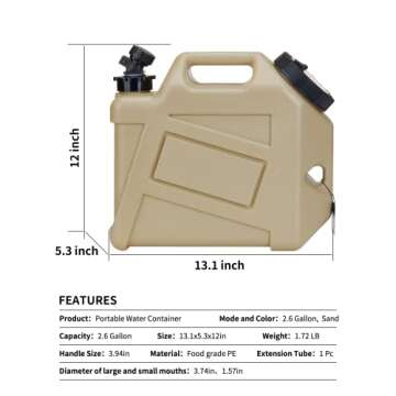 UPWOIGH 2.6 Gallon Portable Water Container - Truly Leak-Proof & Eco-Friendly