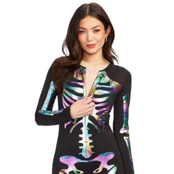 Tipsy Elves Iridescent Women’s Skeleton Bodysuit - Sexy Costume for Halloween - Size Large