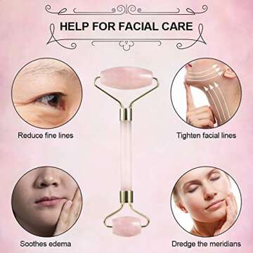 1pc Rose Quartz Crystal Double-Head Beauty Roller Face Neck Massage Tool with Gift Package