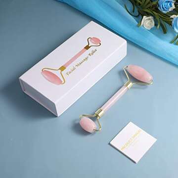 1pc Rose Quartz Crystal Double-Head Beauty Roller Face Neck Massage Tool with Gift Package