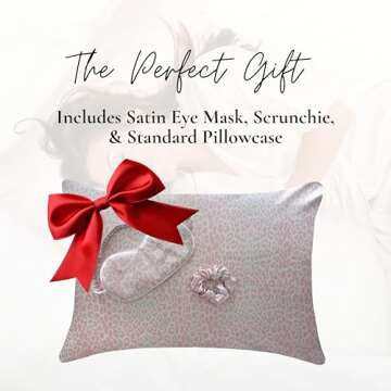 Luxurious Satin Pillowcase Gift Set - Pink Leopard Print | Includes Silky Soft Pillowcase, Matching ...