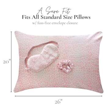 Luxurious Satin Pillowcase Gift Set - Pink Leopard Print | Includes Silky Soft Pillowcase, Matching Eye Mask & Scrunchie | Perfect for Hair & Skin Care, Reduces Frizz & Wrinkles