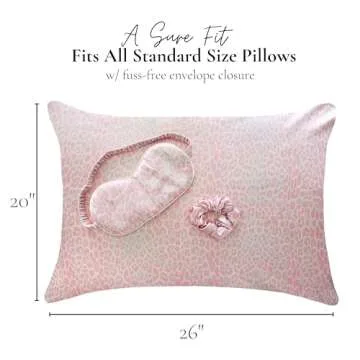 Luxurious Satin Pillowcase Gift Set - Pink Leopard Print | Includes Silky Soft Pillowcase, Matching Eye Mask & Scrunchie | Perfect for Hair & Skin Care, Reduces Frizz & Wrinkles
