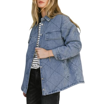 Dokotoo Jean Jacket Women 2024 Stylish Turn Down Collared Long Sleeve Button Down Loose Fit Denim Ja...