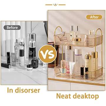 shuang qing Bathroom Counter Organizer Countertop Storage, Cosmetics Skincare Shelf Organizer, Makeup Organizer Perfume for Dresser Vanity Tray, Spice Rack Organizer for Kitchen(2 Tier-Gold)