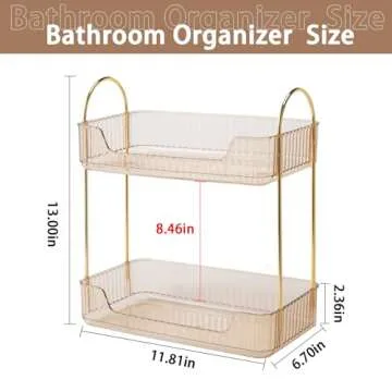 shuang qing Bathroom Counter Organizer Countertop Storage, Cosmetics Skincare Shelf Organizer, Makeup Organizer Perfume for Dresser Vanity Tray, Spice Rack Organizer for Kitchen(2 Tier-Gold)