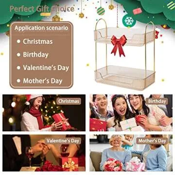 shuang qing Bathroom Counter Organizer Countertop Storage, Cosmetics Skincare Shelf Organizer, Makeup Organizer Perfume for Dresser Vanity Tray, Spice Rack Organizer for Kitchen(2 Tier-Gold)