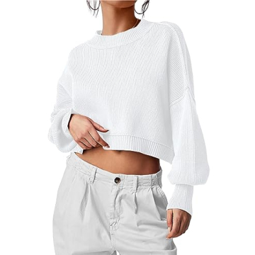 PRETTYGARDEN Women's Fall Cropped Striped Sweaters Casual Long Sleeve Crewneck Pullover Oversized Wi...