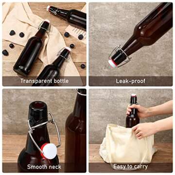 12 Pack 17oz Amber Beer Bottles with Flip Caps, Glass Bottle Airtight Seal with Flip Top Stoppers for Home Brewing and Fermentation of Alcohol Kombucha Tea Wine Coffee Beverage Homemade Soda