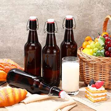 12 Pack 17oz Amber Beer Bottles with Flip Caps, Glass Bottle Airtight Seal with Flip Top Stoppers for Home Brewing and Fermentation of Alcohol Kombucha Tea Wine Coffee Beverage Homemade Soda
