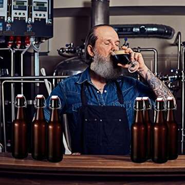 12 Pack 17oz Amber Beer Bottles with Flip Caps, Glass Bottle Airtight Seal with Flip Top Stoppers for Home Brewing and Fermentation of Alcohol Kombucha Tea Wine Coffee Beverage Homemade Soda