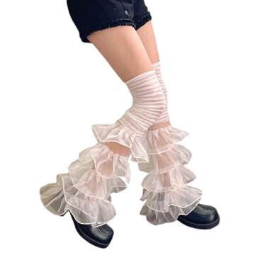 Sujhwsx Women Ruffle Lace Leg Warmers Y2k Flared Boot Cuffs Covers Long Thigh Highs Socks 90s Harajuku Streetwear (A-White, One Size)