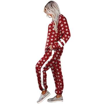 Aloodor Sweatsuits for Women Christmas Winter Outfits 2 Piece Pajamas Red Haig Snow S