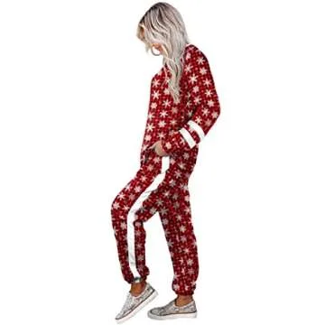 Aloodor Sweatsuits for Women Christmas Winter Outfits 2 Piece Pajamas Red Haig Snow S