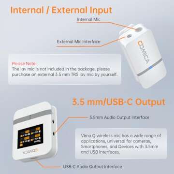 COMICA Vimo Q Wireless Lavalier Microphone System with 4 Transmitters and 1 Receiver, Noise Cancellation, 656' Range, Wireless Microphone for Camera, iPhone, Android, PC Interviews, Vlogging(White)