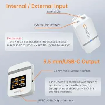 COMICA Vimo Q Wireless Lavalier Microphone System with 4 Transmitters and 1 Receiver, Noise Cancellation, 656' Range, Wireless Microphone for Camera, iPhone, Android, PC Interviews, Vlogging(White)