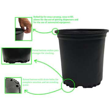 Durable Viagrow Plastic Nursery Trade Pots - 20-Pack