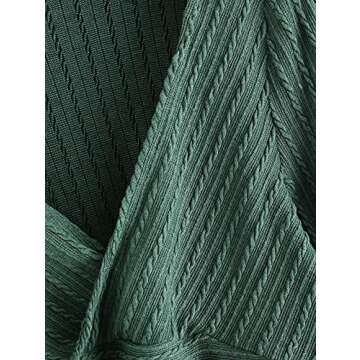 ZAFUL Women's Pullover Ribbed Batwing Lantern Sleeve Knitwear Knitted Crop Top Solid Round Neck Long Sleeve T-Shirt Green