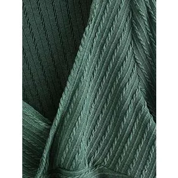 ZAFUL Women's Pullover Ribbed Batwing Lantern Sleeve Knitwear Knitted Crop Top Solid Round Neck Long Sleeve T-Shirt Green