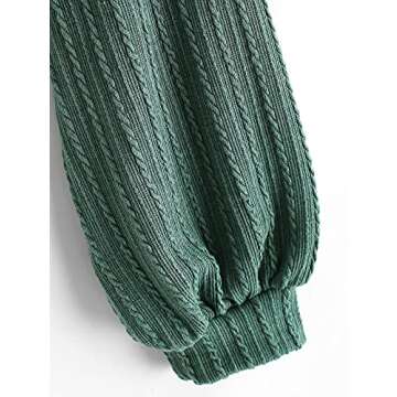 ZAFUL Women's Pullover Ribbed Batwing Lantern Sleeve Knitwear Knitted Crop Top Solid Round Neck Long Sleeve T-Shirt Green