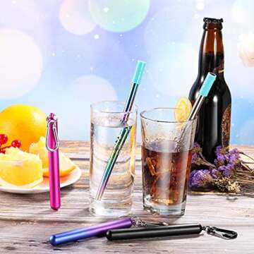 Reusable Straws Stainless Steel, Collapsible Metal Straws Drinking Straw Portable Telescopic Straw with Portable Travel Case, Carabiner, Cleaning Brushes, 2 Pack (Royalblue & Purpleblue)