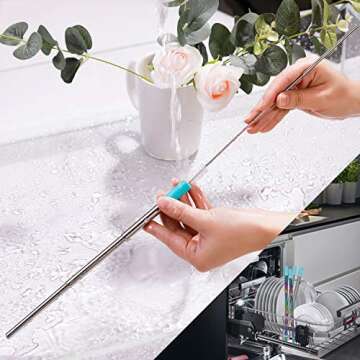 Reusable Straws Stainless Steel, Collapsible Metal Straws Drinking Straw Portable Telescopic Straw with Portable Travel Case, Carabiner, Cleaning Brushes, 2 Pack (Royalblue & Purpleblue)