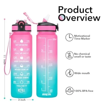 Hyeta Motivational 32 oz Water Bottle with Time Markers