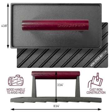 Cast Iron Bacon Press 7" Round & Rectangle 8"x4" Cast Iron Grill Press - Meat Press for Bacon, Steak...