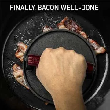 Cast Iron Bacon Press 7" Round & Rectangle 8"x4" Cast Iron Grill Press - Meat Press for Bacon, Steak, Burgers and Sandwiches - Non-Stick Griddle Press with Cool-Touch Wood Handle