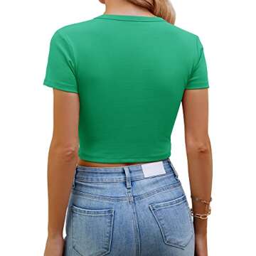 Artfish Women's Basic Teen Tee Workout Crewneck Slim Fitted Crop Top - Kelly Green Steal the Spotlig...