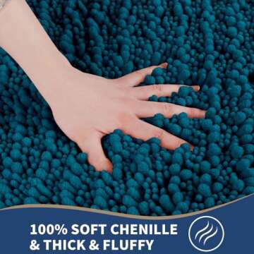Yimobra Chenille Bathroom Rugs Sets 2 Piece, Plush Soft Bath Mat Set Non Slip, Fluffy Thick Shower Rug Carpet for Bathroom Floor, Absorbent Machine Washable, 44x24+24x17 Inch, Rustic Turquoise