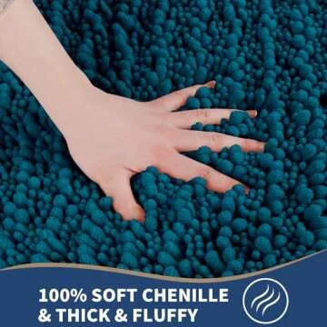 Yimobra Chenille Bathroom Rugs Sets 2 Piece, Plush Soft Bath Mat Set Non Slip, Fluffy Thick Shower Rug Carpet for Bathroom Floor, Absorbent Machine Washable, 44x24+24x17 Inch, Rustic Turquoise