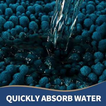 Yimobra Chenille Bathroom Rugs Sets 2 Piece, Plush Soft Bath Mat Set Non Slip, Fluffy Thick Shower Rug Carpet for Bathroom Floor, Absorbent Machine Washable, 44x24+24x17 Inch, Rustic Turquoise