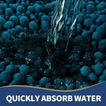 Yimobra Chenille Bathroom Rugs Sets 2 Piece, Plush Soft Bath Mat Set Non Slip, Fluffy Thick Shower Rug Carpet for Bathroom Floor, Absorbent Machine Washable, 44x24+24x17 Inch, Rustic Turquoise