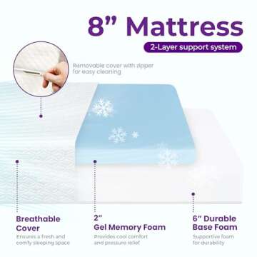 GAESTE 8 Inch Full Cooling Gel Memory Foam Mattress for Cool Sleep Medium Firm CertiPUR-US Certified Foam, Mattress in a Box Pressure Relief Removable Cover No Fiberglass (Full, 8 in)