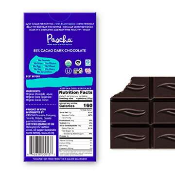 Pascha Organic Dark Chocolate Bars, 85% Cacao, UTZ, Gluten Free & Non GMO, 2.82 oz (Pack of 10)