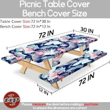memkiya 6Ft Picnic Table Cover with Bench Covers Set for Outdoor Dining