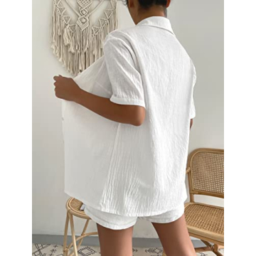 MakeMeChic Women's Casual 2-Piece Blouse and Short Set